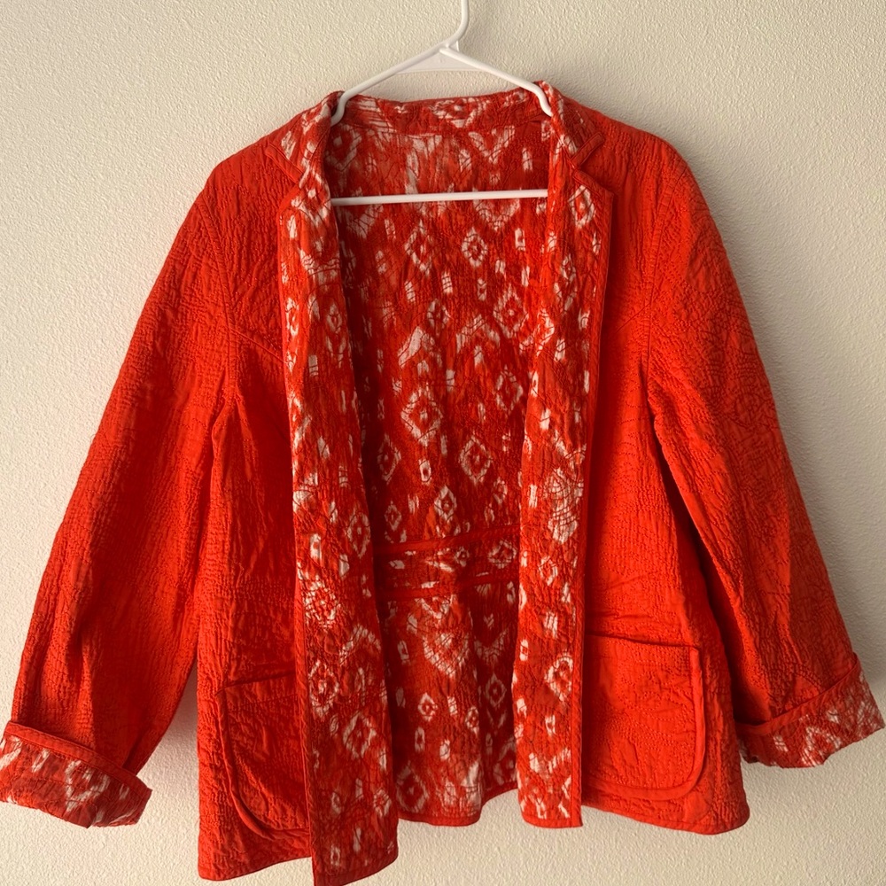 Deep Orange/Red Patterned Reversible Jacket - Picture 3 of 7